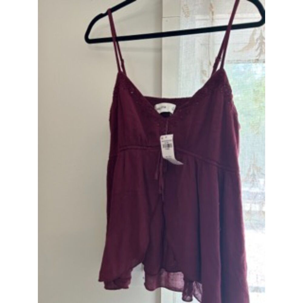 NWT Hollister Burgundy Embroidered Babydoll Tank Top Women's XL